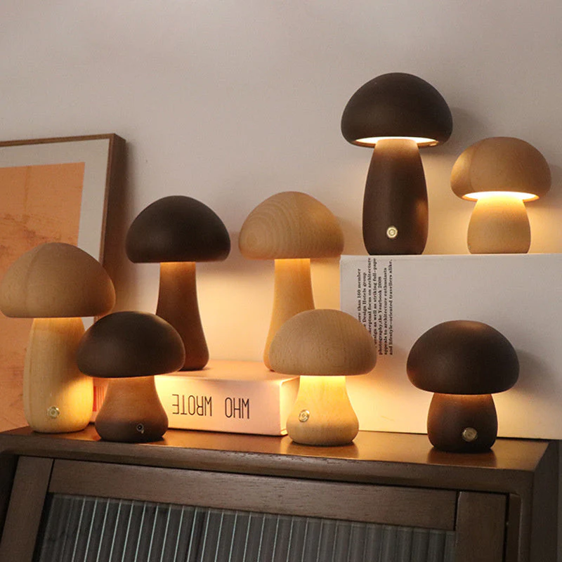Holz Vintage Pilz Tischlampe - Image 2