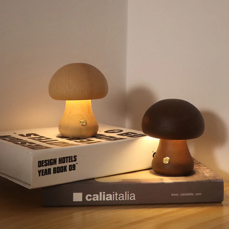 Holz Vintage Pilz Tischlampe - Image 3